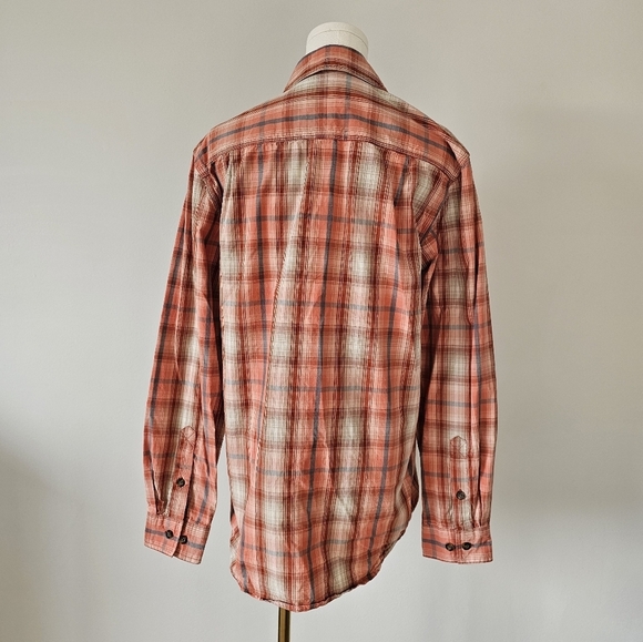 Men's Carhartt S Plaid Shirt - Orange and White Button Up Long Sleeve - Picture 3 of 7